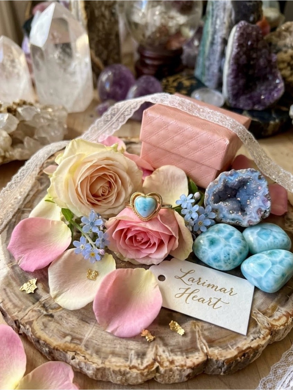 Larimar Heart Ring - Blue Heart Stone in Gold Setting